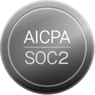 A sleek, circular metallic badge, subtly reflecting light proudly displays "AICPA SOC2" in clear white text signifying.